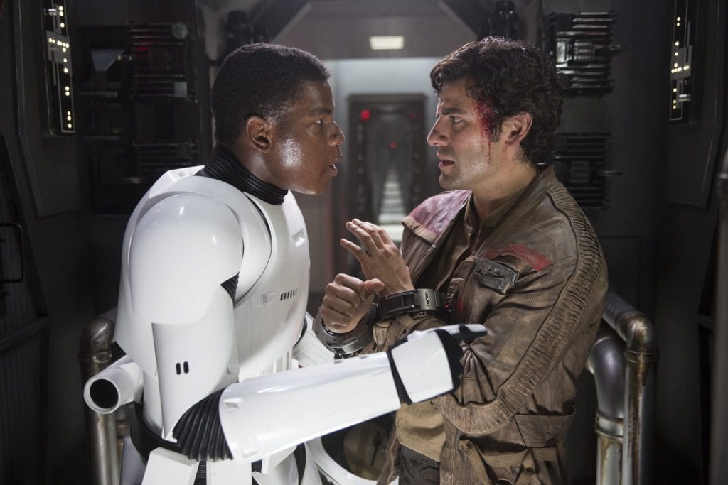 Star Wars: The Force Awakens L to R: Finn (John Boyega) and Poe Dameron (Oscar Isaac) Ph: David James © 2015 Lucasfilm Ltd. & TM. All Right Reserved.